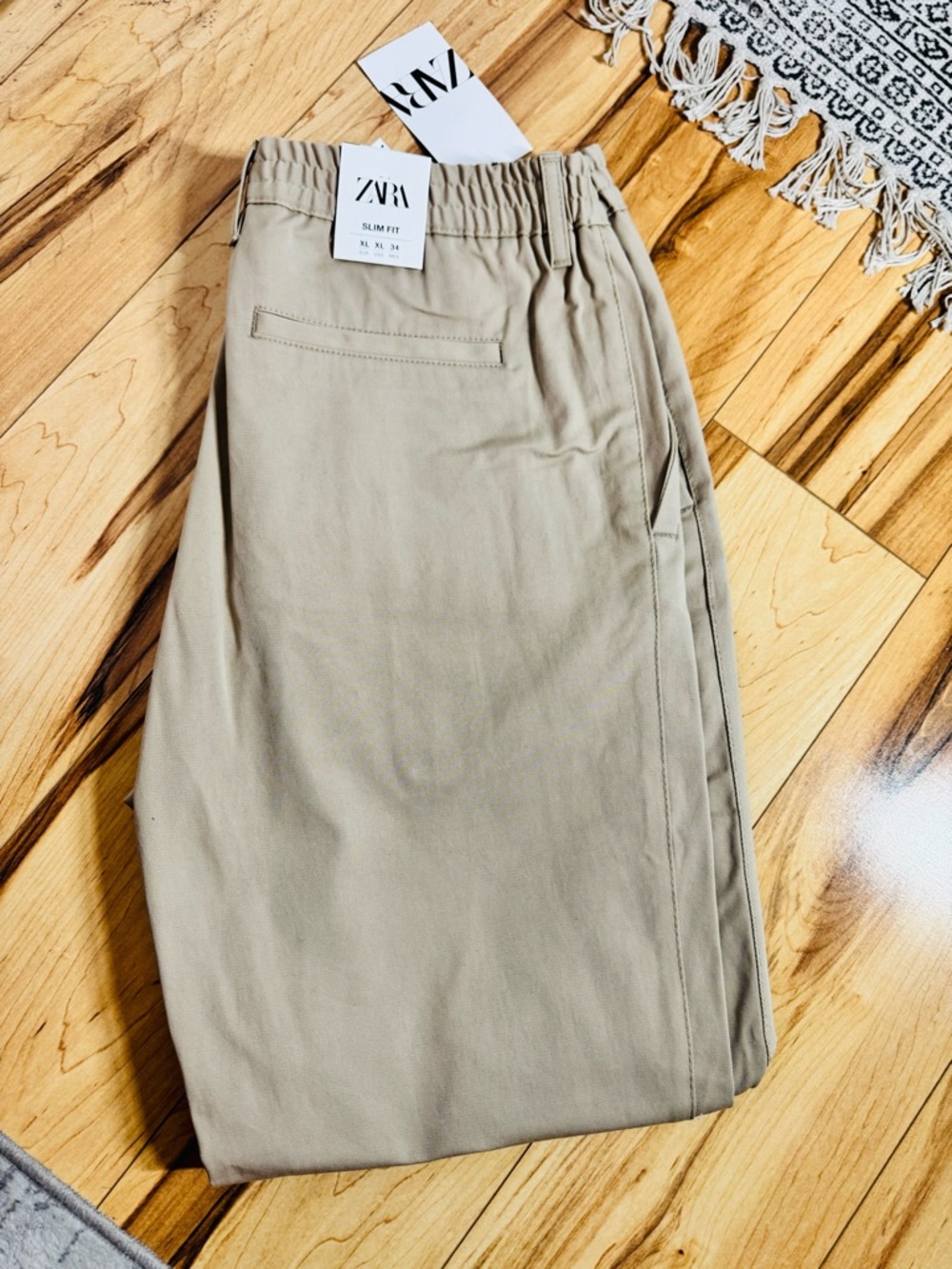 Zara Men Slim Elastic Waist Tan Chinos - Picture 2 of 5